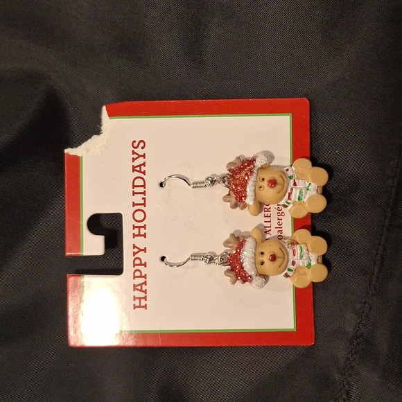Happy Holidays Jewelry - Vintage Christmas Holiday Rudolph The Reindeer Earrings. C.